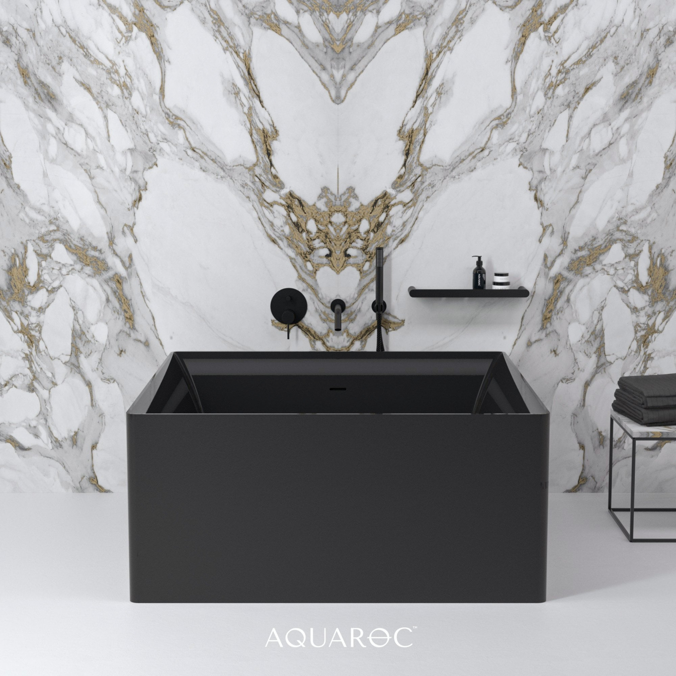 Firenze Solid Surface Stone Resin Matte Black Freestanding Square Bath 1200
