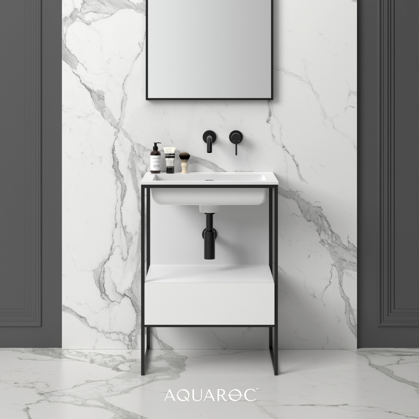 Niche Matte Black Frame Freestanding Bathroom Vanity Unit 600