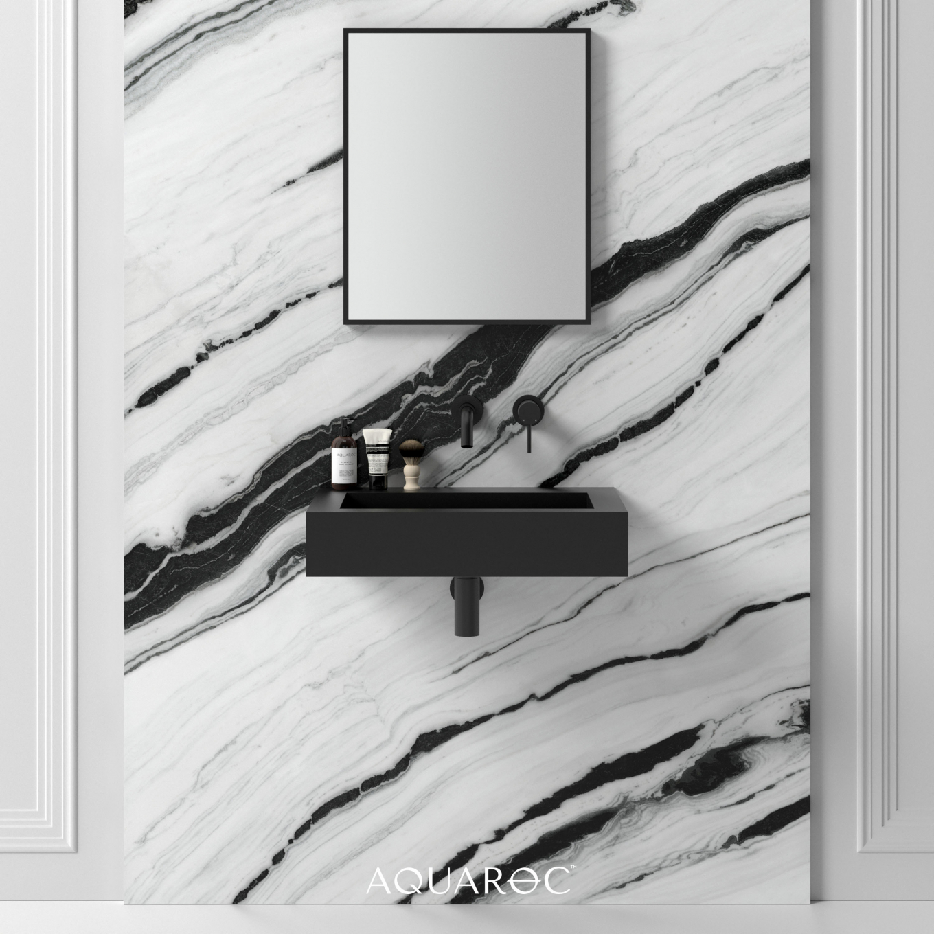 Fiora Solid Surface Stone Resin Matte Black Wall Hung Basin 600