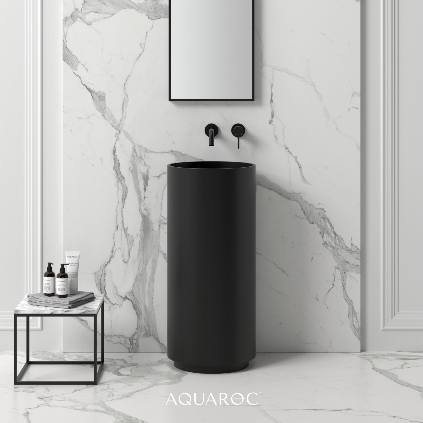 Circolo Solid Surface Stone Resin Freestanding Basin Matte Black 400