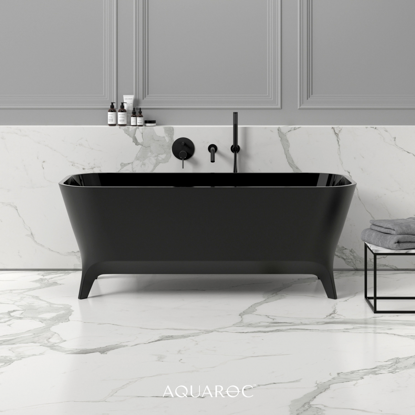 Paris Solid Surface Stone Resin Matte Black Freestanding Bath 1600