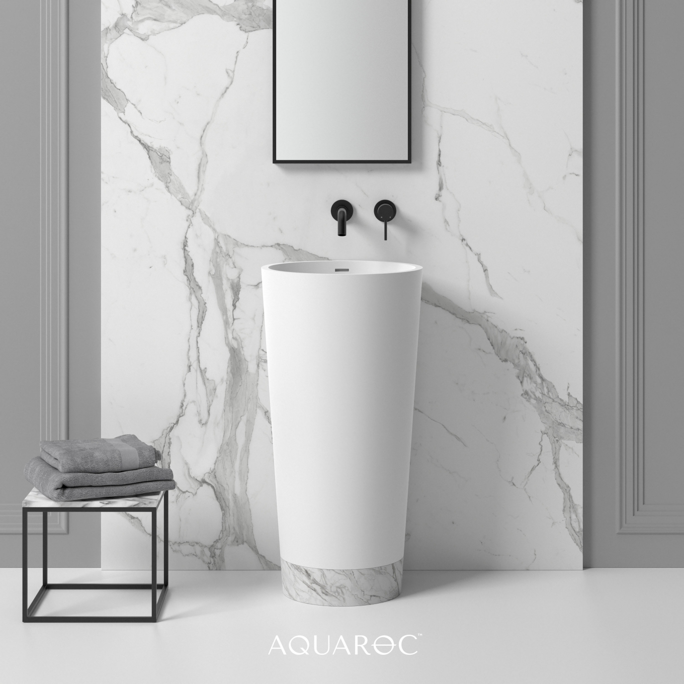 Ceressa Solid Surface Stone resin & Carrara Marble Base Freestanding Basin 450