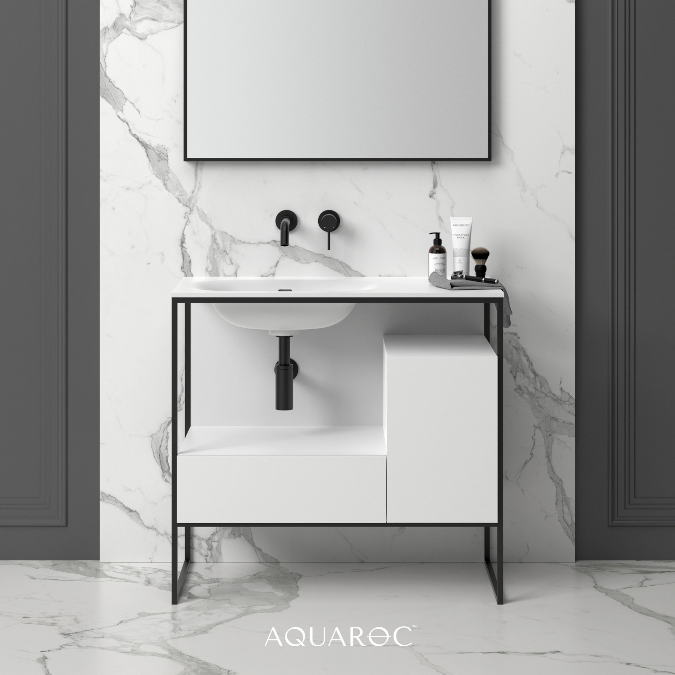 Niche Matte Black Frame Freestanding Bathroom Vanity Unit 900