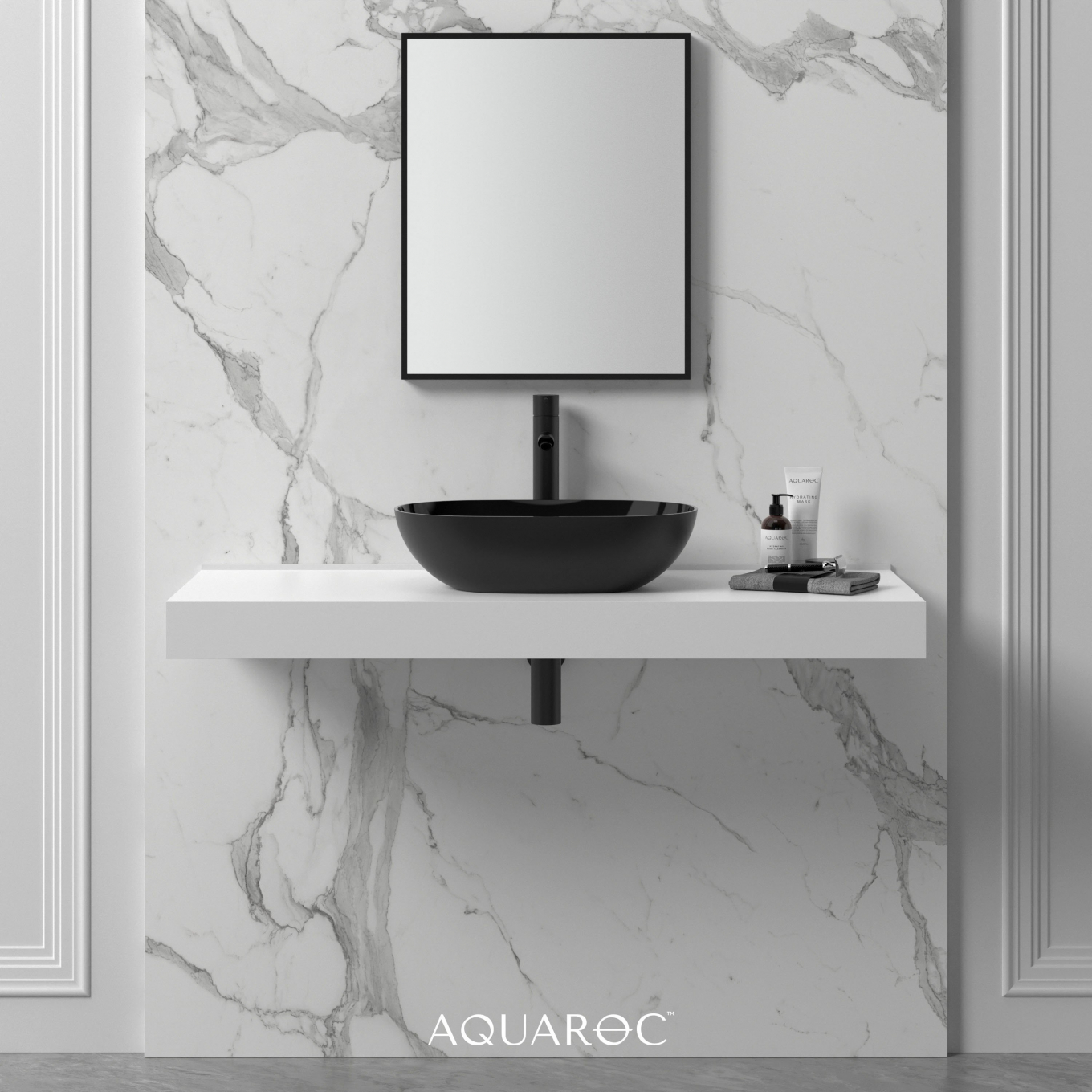 Florence Solid Surface Stone Resin Matte Black Counter Top Basin 500