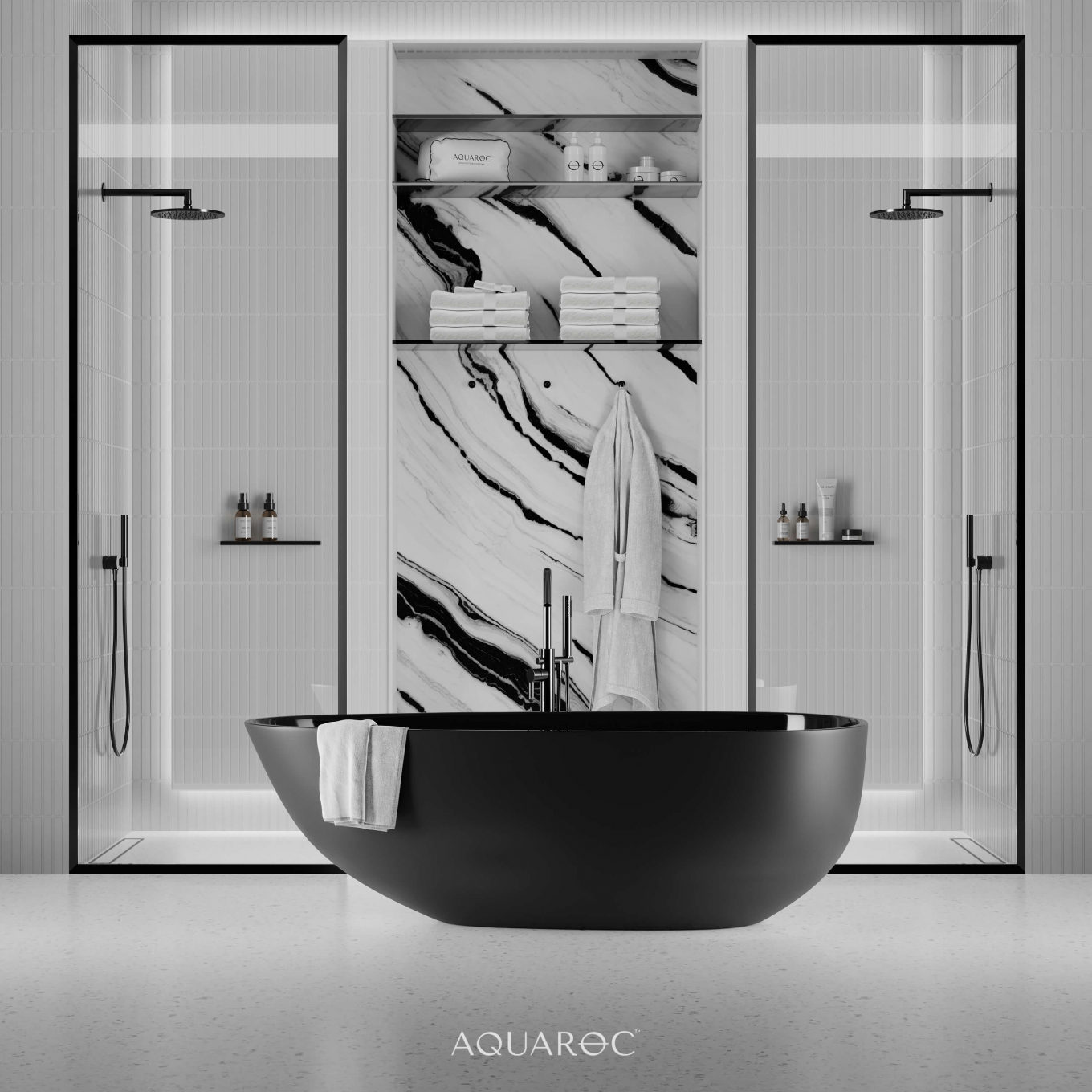 Uovo Solid Surface Stone Resin Matte Black Freestanding Bath 1700