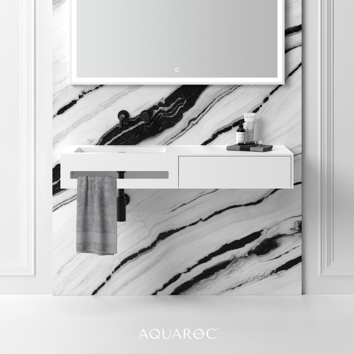 Linear Solid Surface Stone Resin Wall Hung Basin 1200