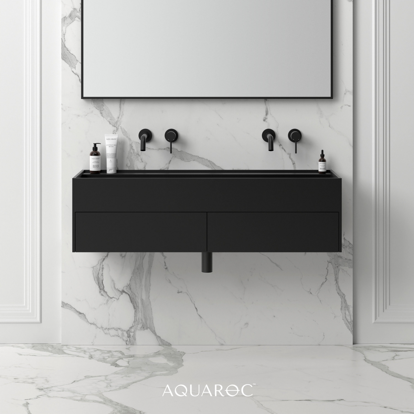 Nero Bathroom Double Vanity Unit Matte Black 1200