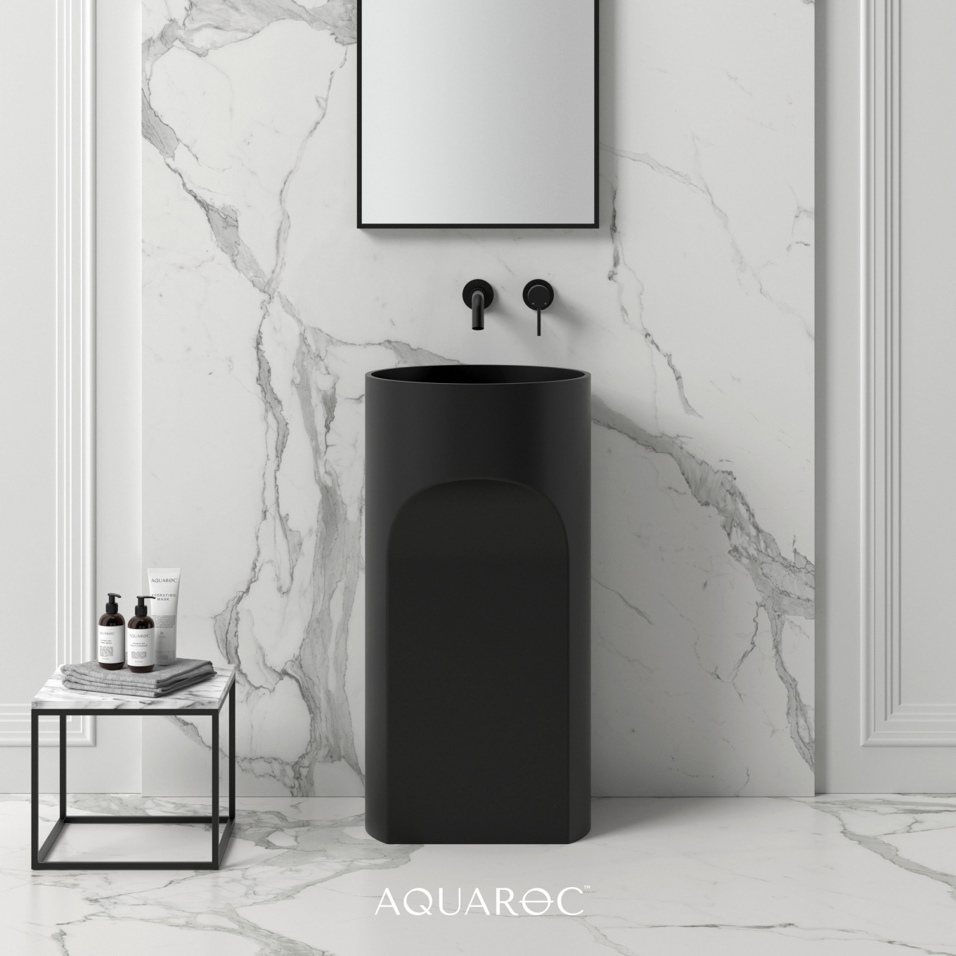 Apollo Solid Surface Stone Resin Freestanding Basin Matte Black 450