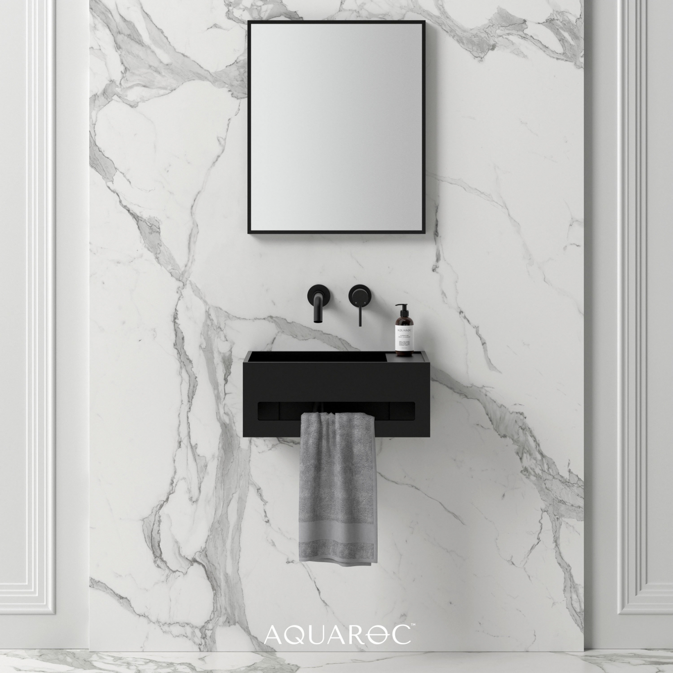 Flow Solid Surface Stone Resin Wall Hung Basin Matte Black 500