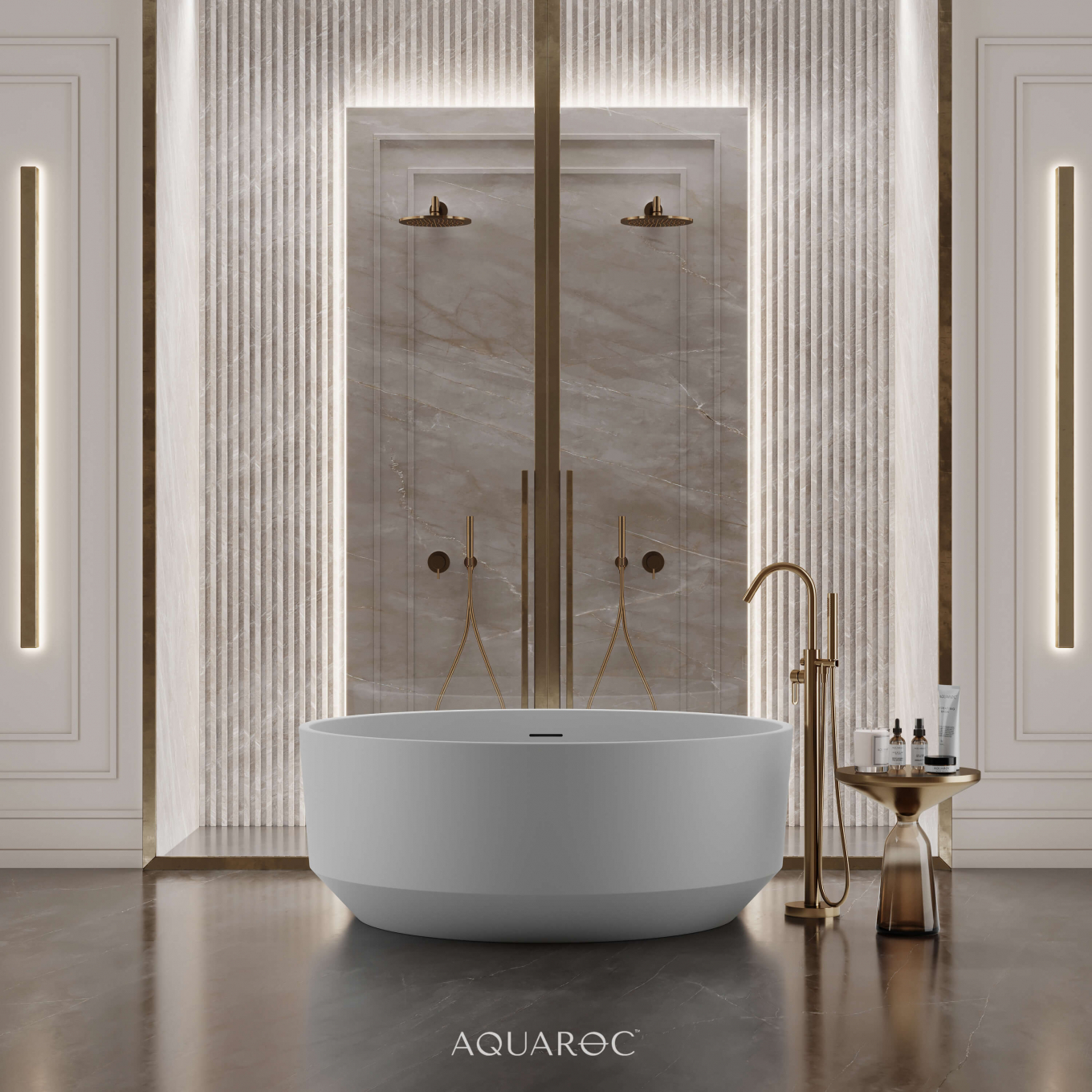 Bellagio Solid Surface Stone Resin Freestanding Round Bath D1350