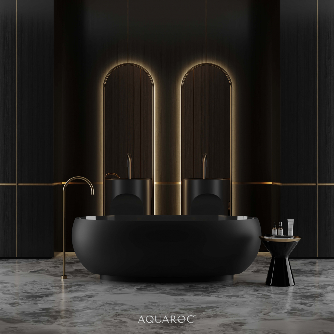 Camellia Solid Surface Stone Resin Matte Black Freestanding Bath 1700