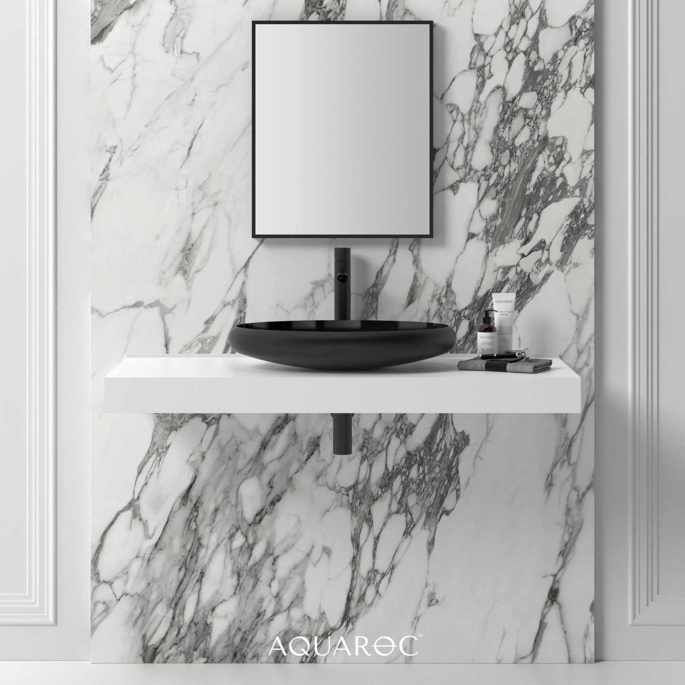 Camellia Solid Surface Stone Resin Matte Black Counter Top Basin 600