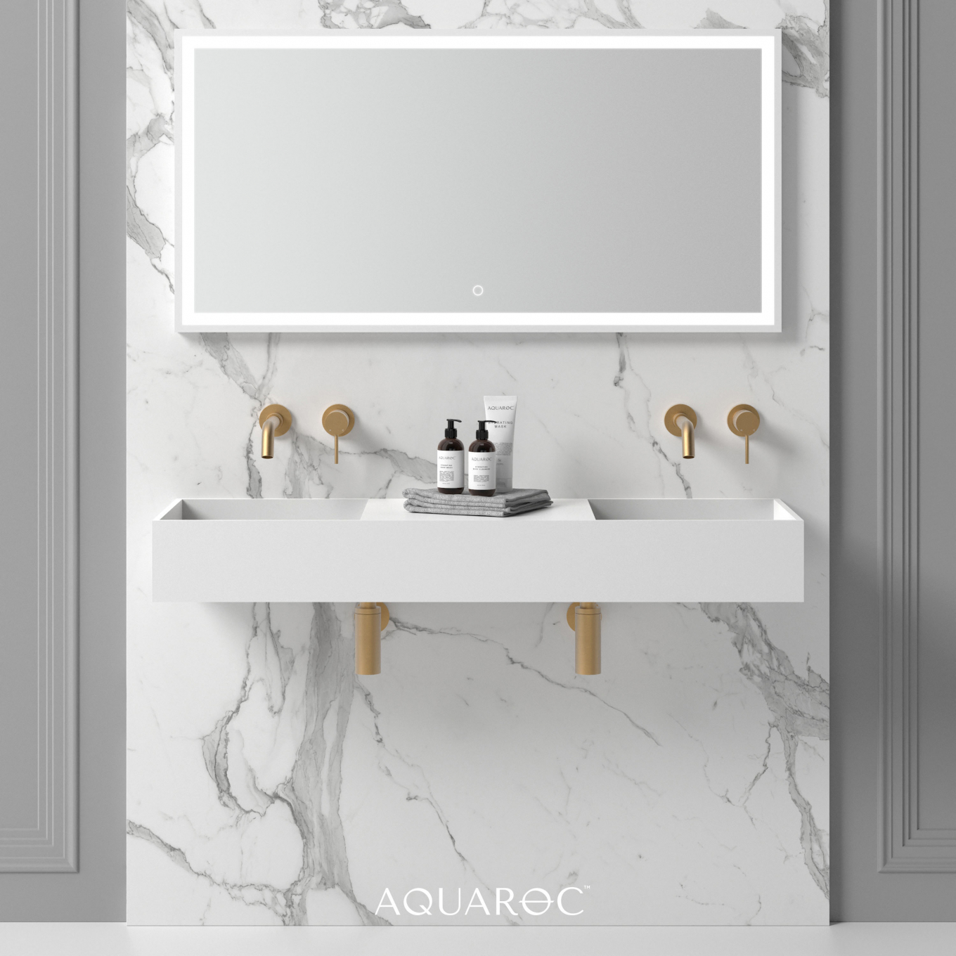 Atlante Solid Surface Stone Resin Wall Hung Double Basin 1200