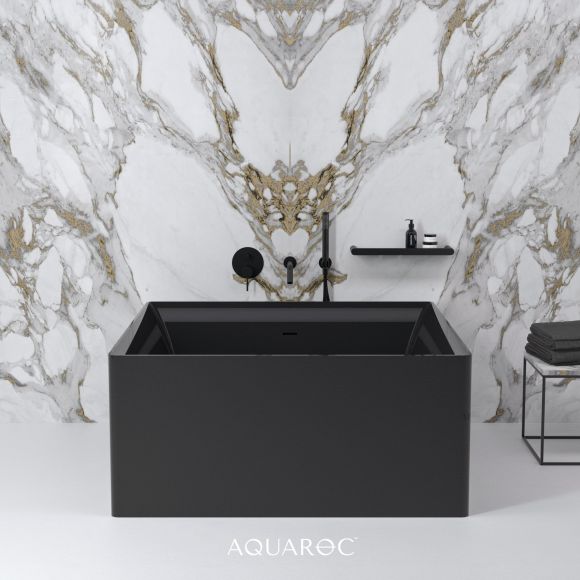 Firenze Solid Surface Stone Resin Matte Black Freestanding Square Bath 1200