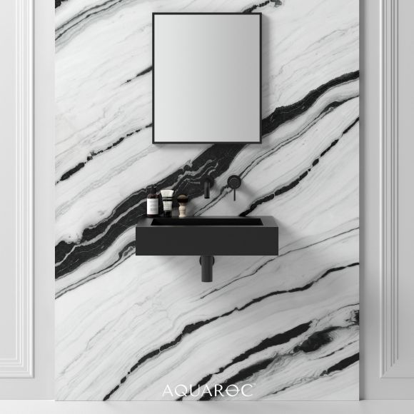 Fiora Solid Surface Stone Resin Matte Black Wall Hung Basin 600