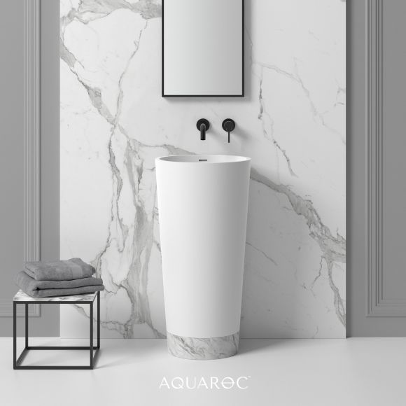 Ceressa Solid Surface Stone resin & Carrara Marble Base Freestanding Basin 450