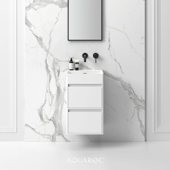 Monza Solid Surface Stone Resin Wall Hung Double Drawer Vanity Unit 400