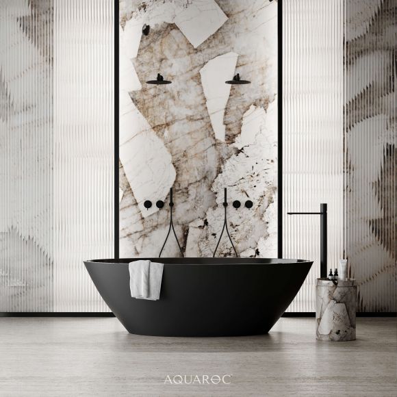 Zenith Solid Surface Stone Resin Matte Black Freestanding Bath 1750