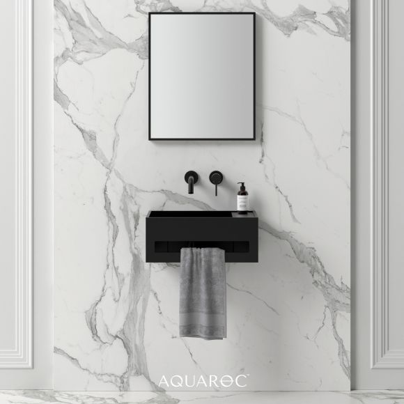 Flow Solid Surface Stone Resin Wall Hung Basin Matte Black 500