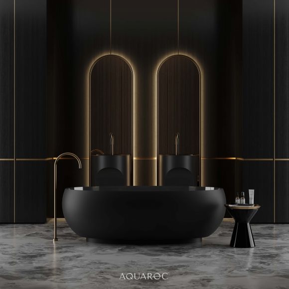 Camellia Solid Surface Stone Resin Matte Black Freestanding Bath 1700