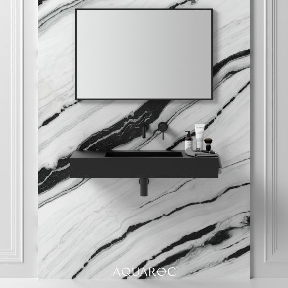 Fiora Solid Surface Stone Resin Matte Black Wall Hung Basin 900