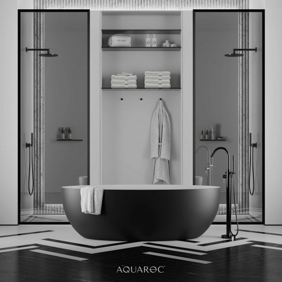 Enzo Solid Surface Stone Resin Black & White Freestanding Bath 1650