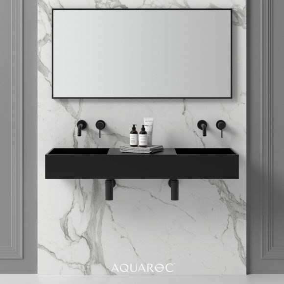 Atlante Solid Surface Stone Resin Wall Hung Double Basin Matte Black 1200