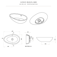Uovo Solid Surface Stone Resin Counter Top Basin 600