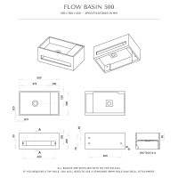 Flow Solid Surface Stone Resin Wall Hung Basin Matte Black 500