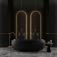 Camellia Solid Surface Stone Resin Matte Black Freestanding Bath 1700