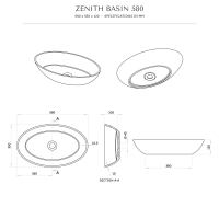 Zenith Solid Surface Stone Resin Matte Black Counter Top Basin 580