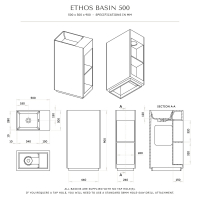 Ethos Solid Surface Stone Resin Freestanding Basin Matte Black 500