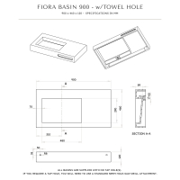 Fiora Solid Surface Stone Resin Wall Hung Basin 900 towel hole
