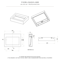 Fiora Solid Surface Stone Resin Matte Black Wall Hung Basin 600