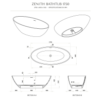 Zenith Solid Surface Stone Resin Freestanding Bath 1750