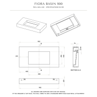 Fiora Solid Surface Stone Resin Matte Black Wall Hung Basin 900