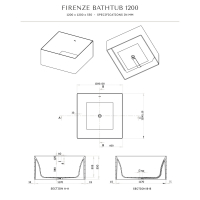 Firenze Solid Surface Stone Resin Freestanding Square Bath 1200