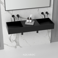 Atlante Solid Surface Stone Resin Wall Hung Double Basin Matte Black 1200