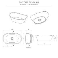Mayfair Solid Surface Stone Resin Counter Top Basin 580