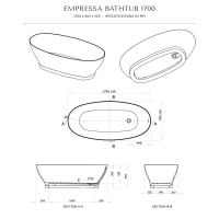 Empressa Solid Surface Stone Resin & Nero Marquina Marble Base Freestanding Bath 1700