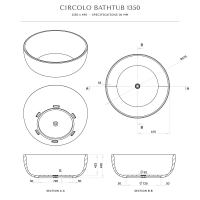 Circolo Solid Surface Stone Resin Freestanding Round Bath D1350