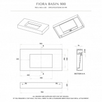 Fiora Solid Surface Stone Resin Wall Hung Basin 900