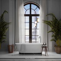 Empressa Solid Surface Stone Resin & Nero Marquina Marble Base Freestanding Bath 1700