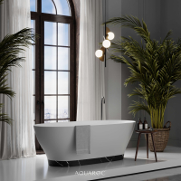 Empressa Solid Surface Stone Resin & Nero Marquina Marble Base Freestanding Bath 1700