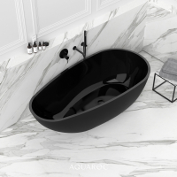 Uovo Solid Surface Stone Resin Matte Black Freestanding Bath 1700