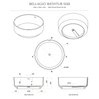 Bellagio Solid Surface Stone Resin Freestanding Round Bath D1350