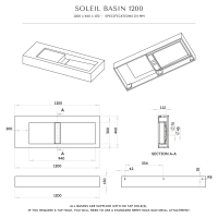 Soleil Solid Surface Stone Resin Wall Hung Basin 1200