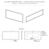Allure Solid Surface Stone Resin Backlit & Demister Mirror 1200