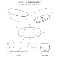 Mayfair Solid Surface Stone Resin Freestanding Bath 1700