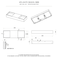 Atlante Solid Surface Stone Resin Wall Hung Double Basin Matte Black 1200